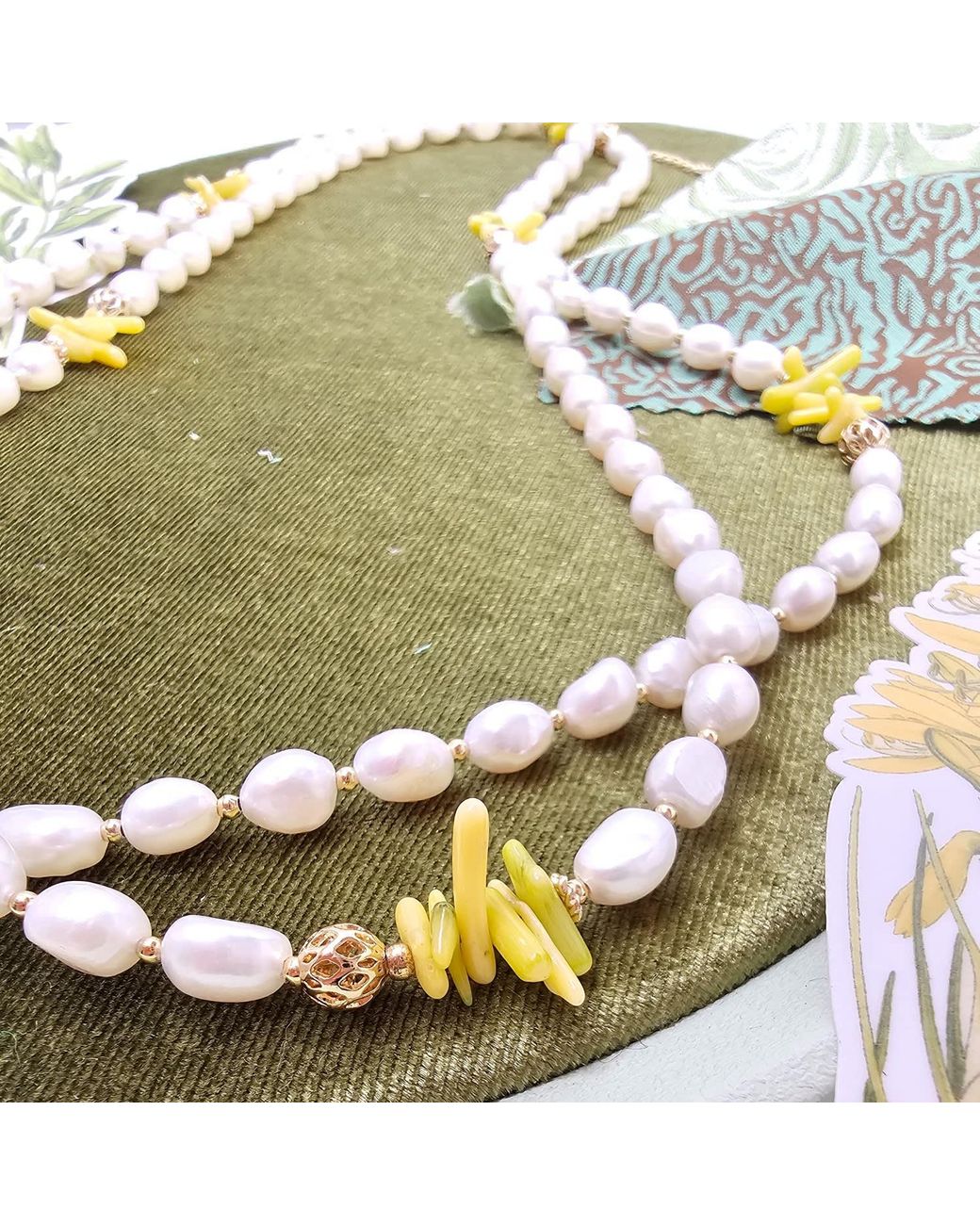 Farra Metallic Freshwater Pearl With Bamboo Coral Long Necklace