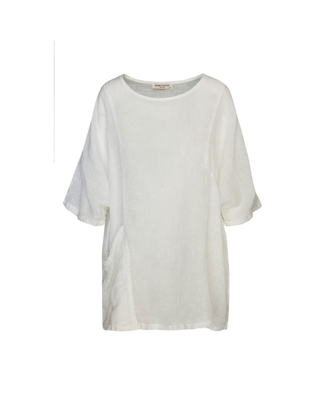Haris Cotton Gray Front Pocket Curve Linen Gauze Blouse With Batwing Sleeve