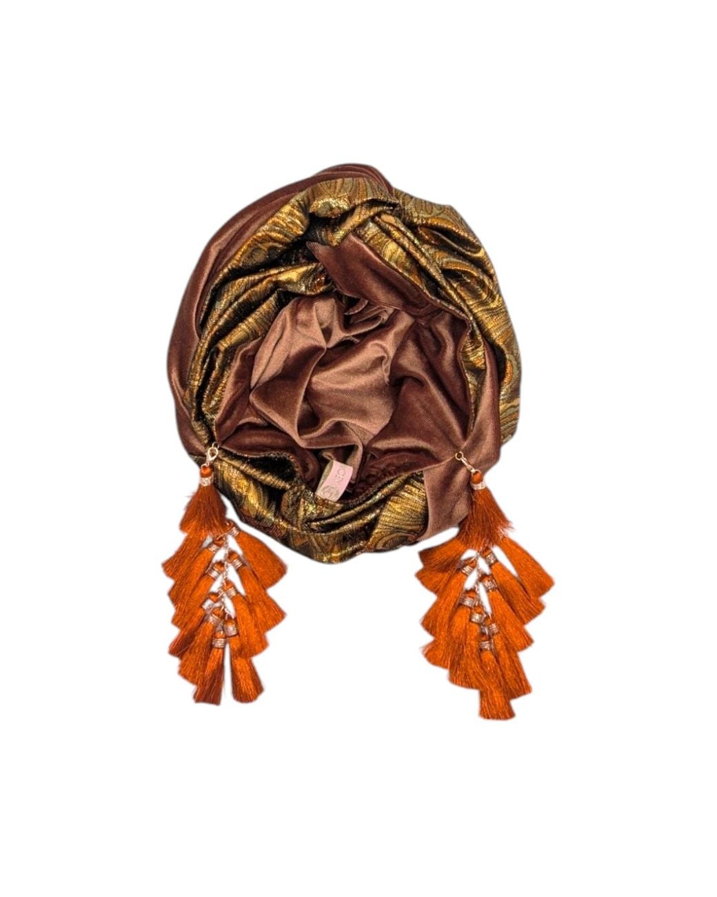 Julia Clancey Brown Cocoa Reversible Brocade & Velour Bronze Chacha Turban