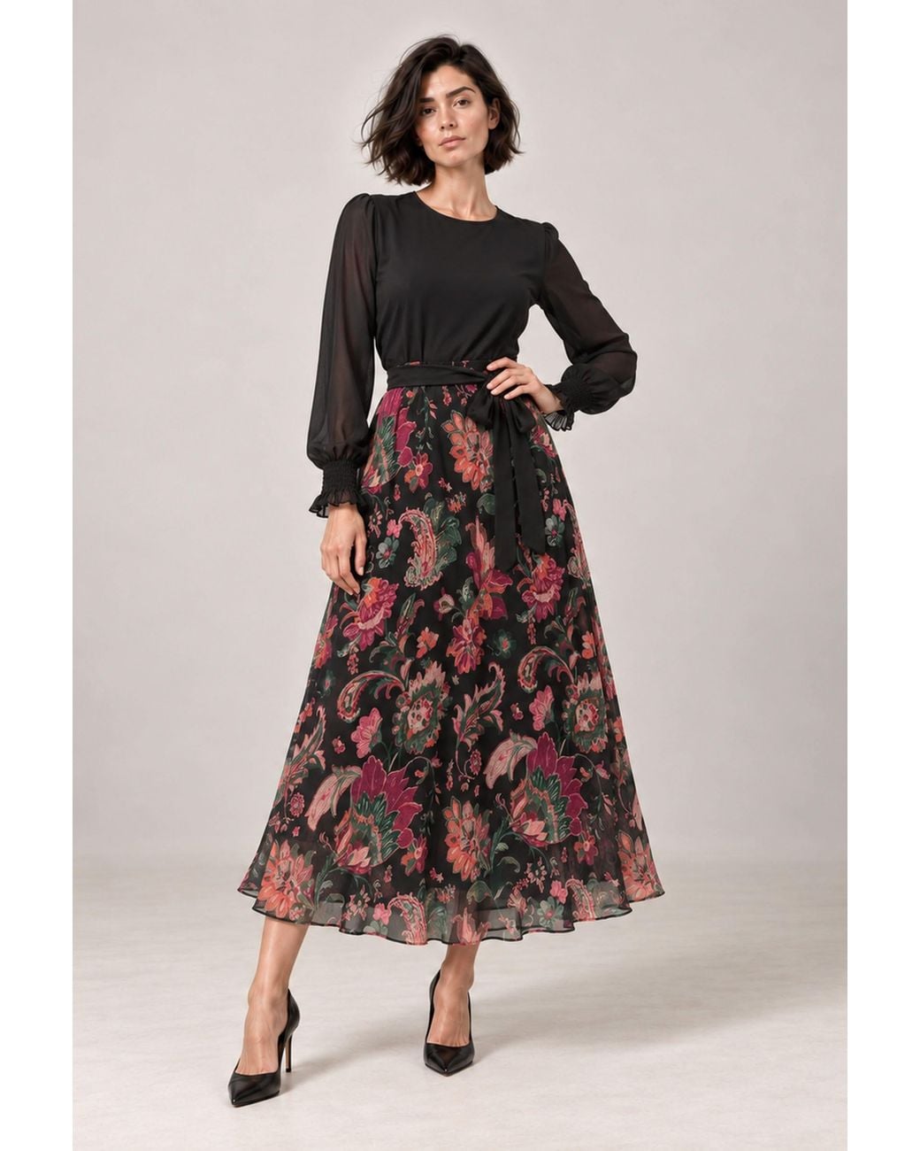 James Lakeland Black Floral Midi Dress