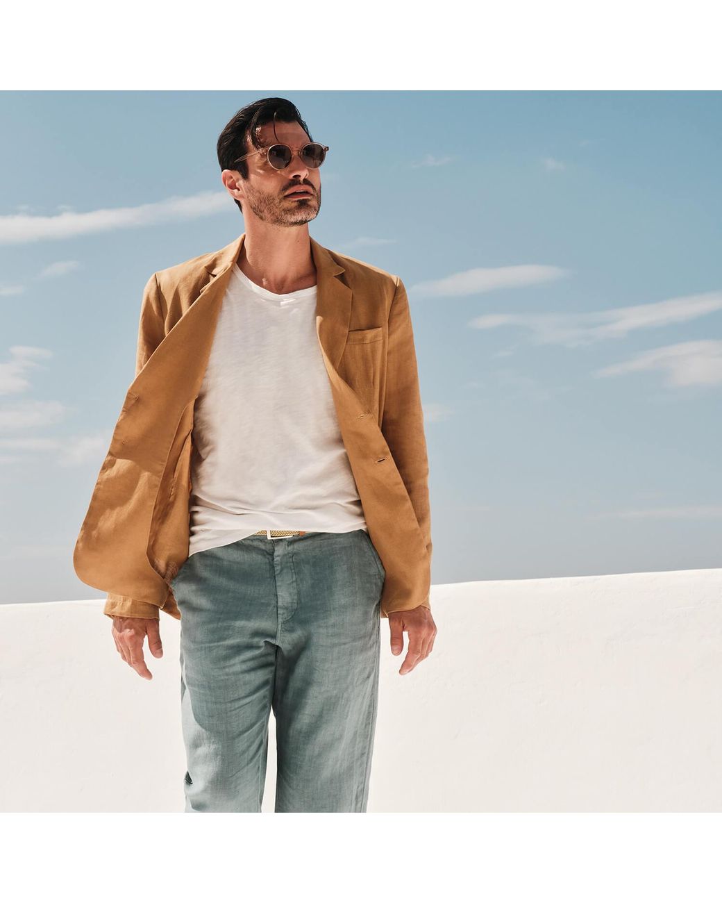 Haris Cotton White Solid Lapel Neck Linen Blazer for men