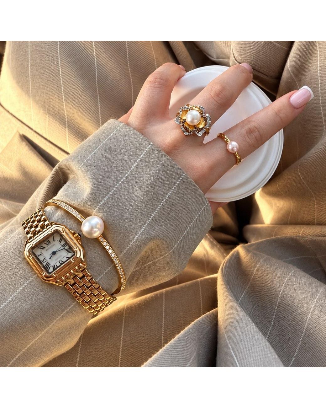 Ninemoo Metallic Lueur Rosée Éclat Pearl Bangle –