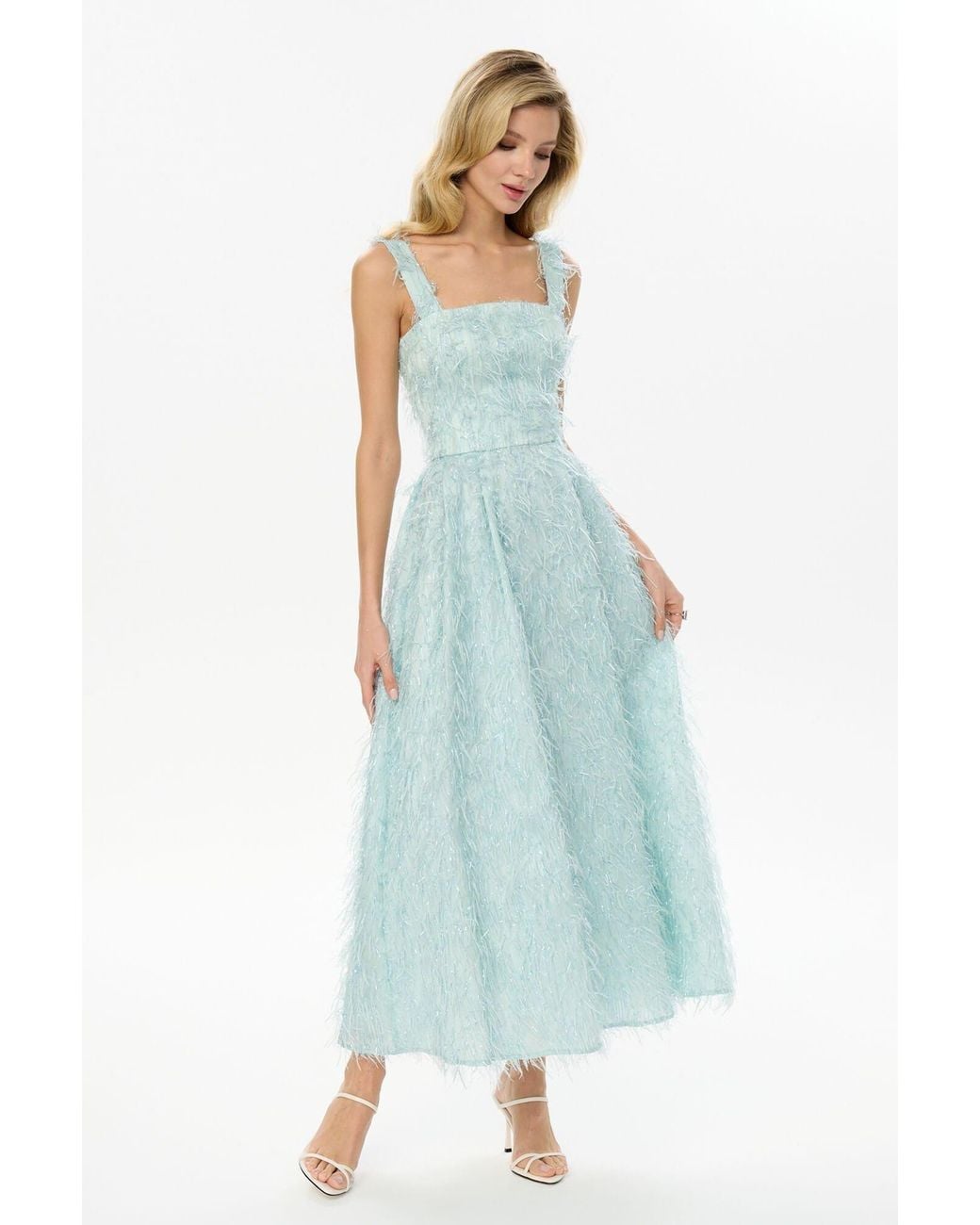 POST MERIDIEM Blue Light- Pleated Corset Midi Dress