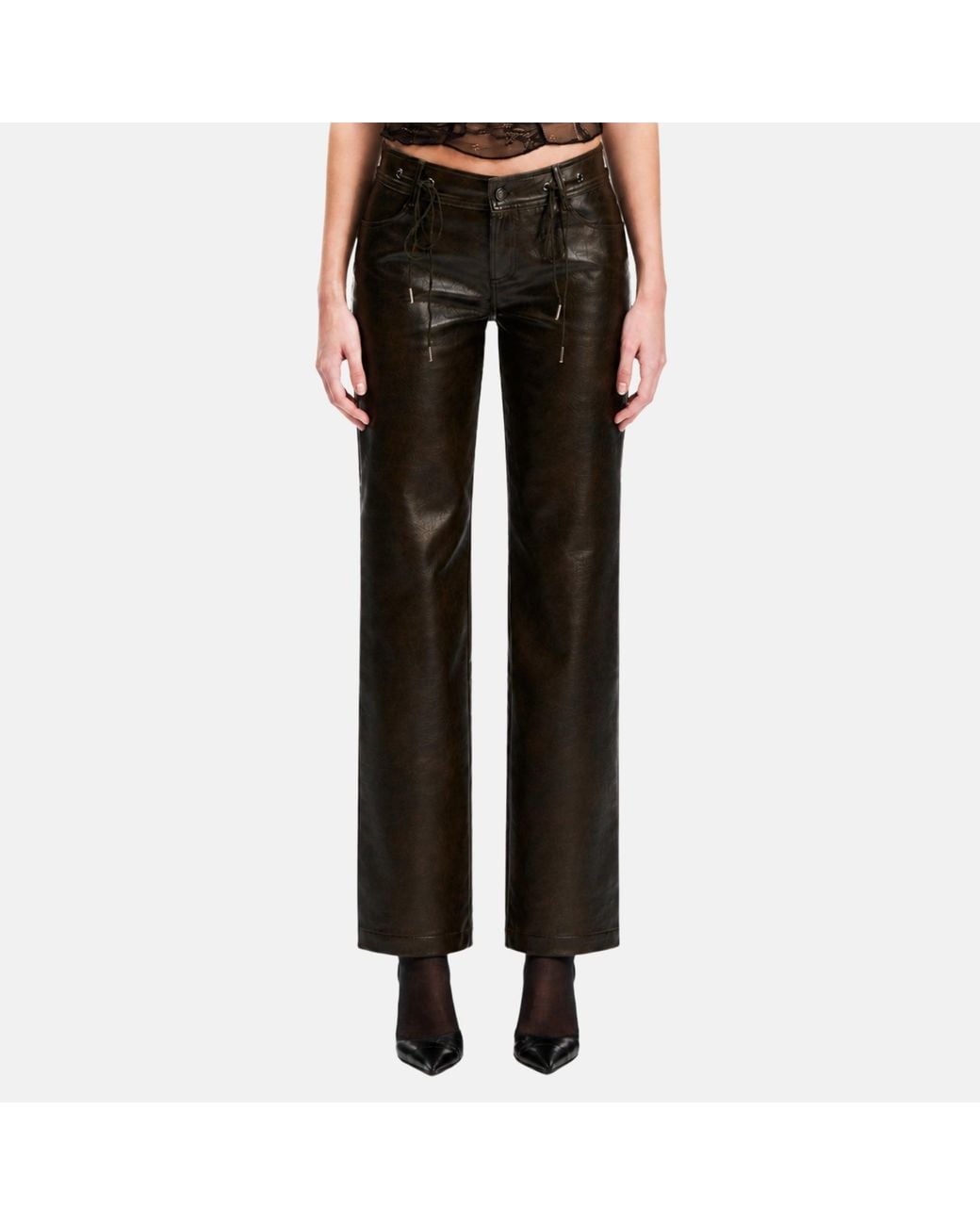 OW Collection Black Kaya Faux Leather Pants