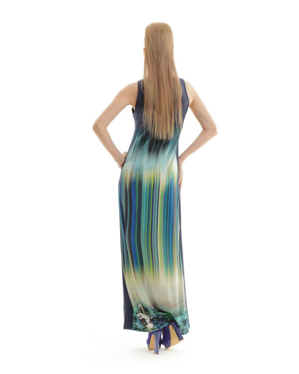 Conquista Green Sleeveless Print Maxi Dress