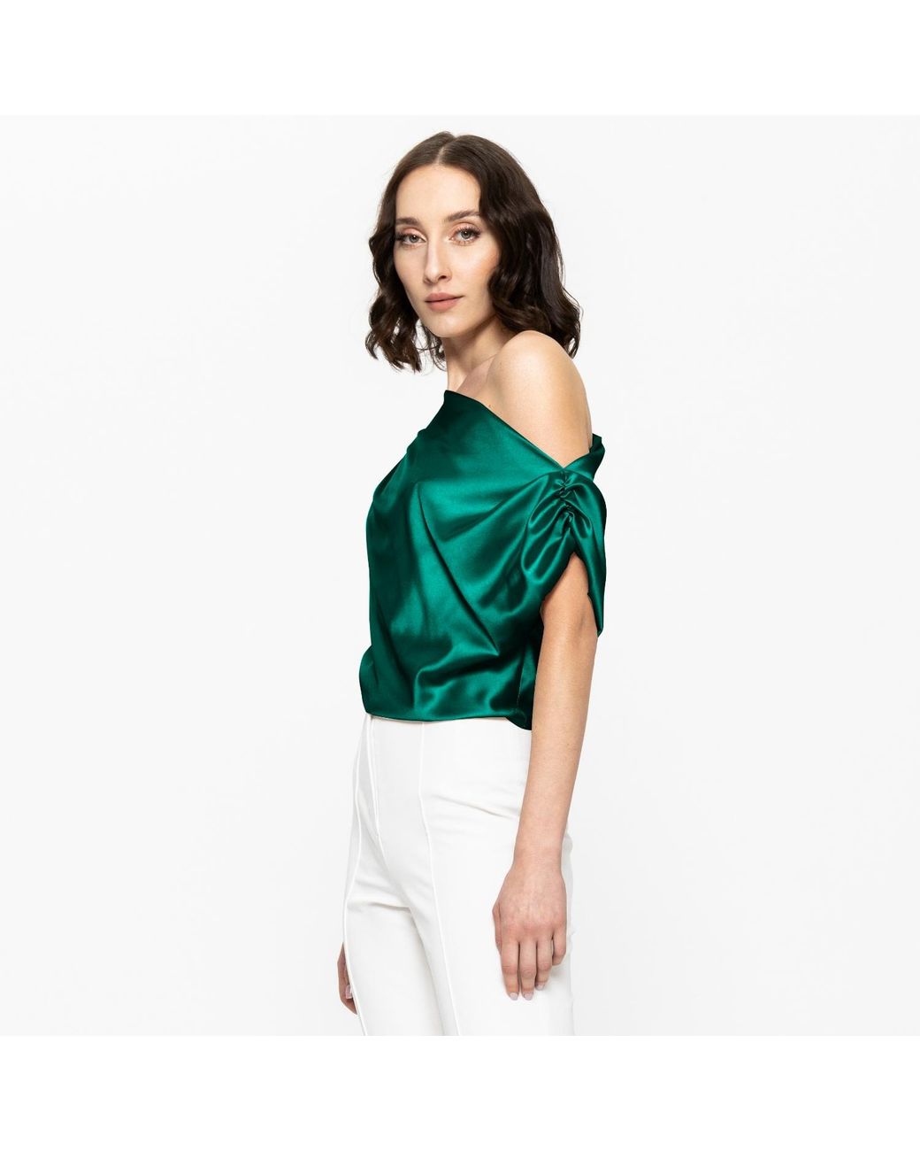 Angelika Jozefczyk Green Satin Blouse Livia Emerald