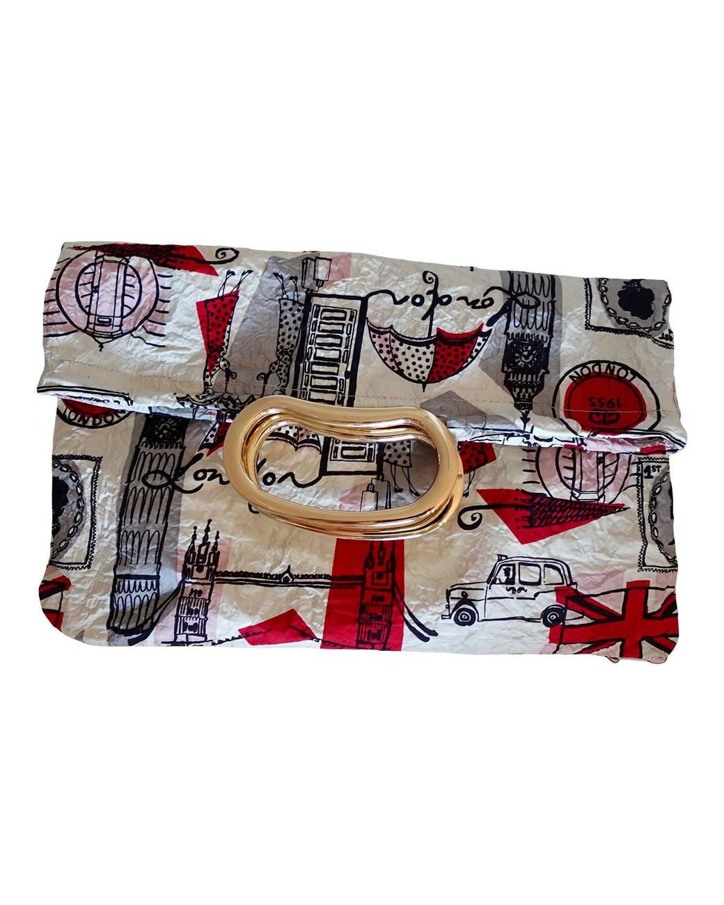 Romer Millinery Purple Morphy Moldable Handle Clutch Upcycled Silk Scarf London Print