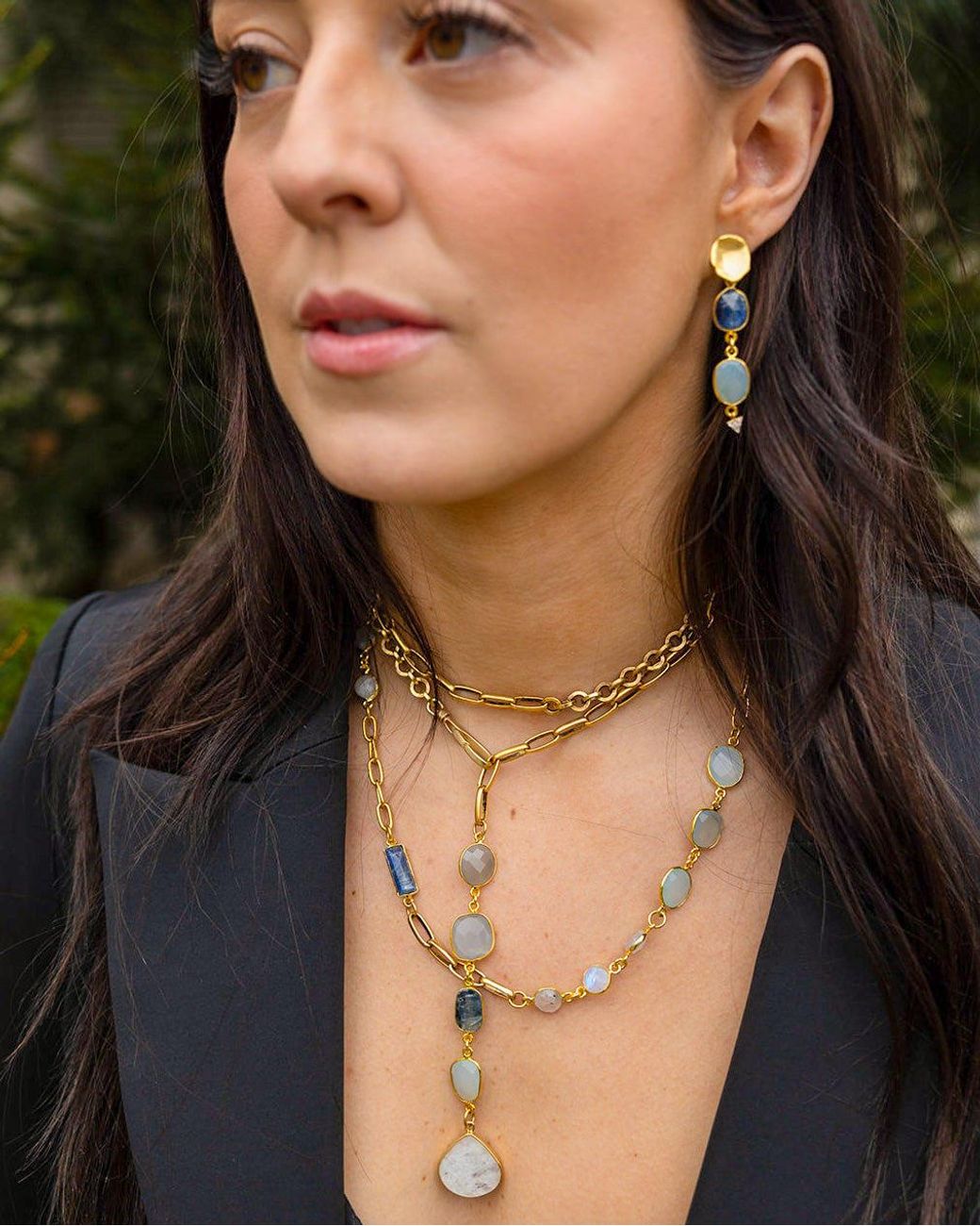 Loni Paul Jewelry Metallic Moonstone, Kyanite, Aquamarine & Pearl Short Necklace