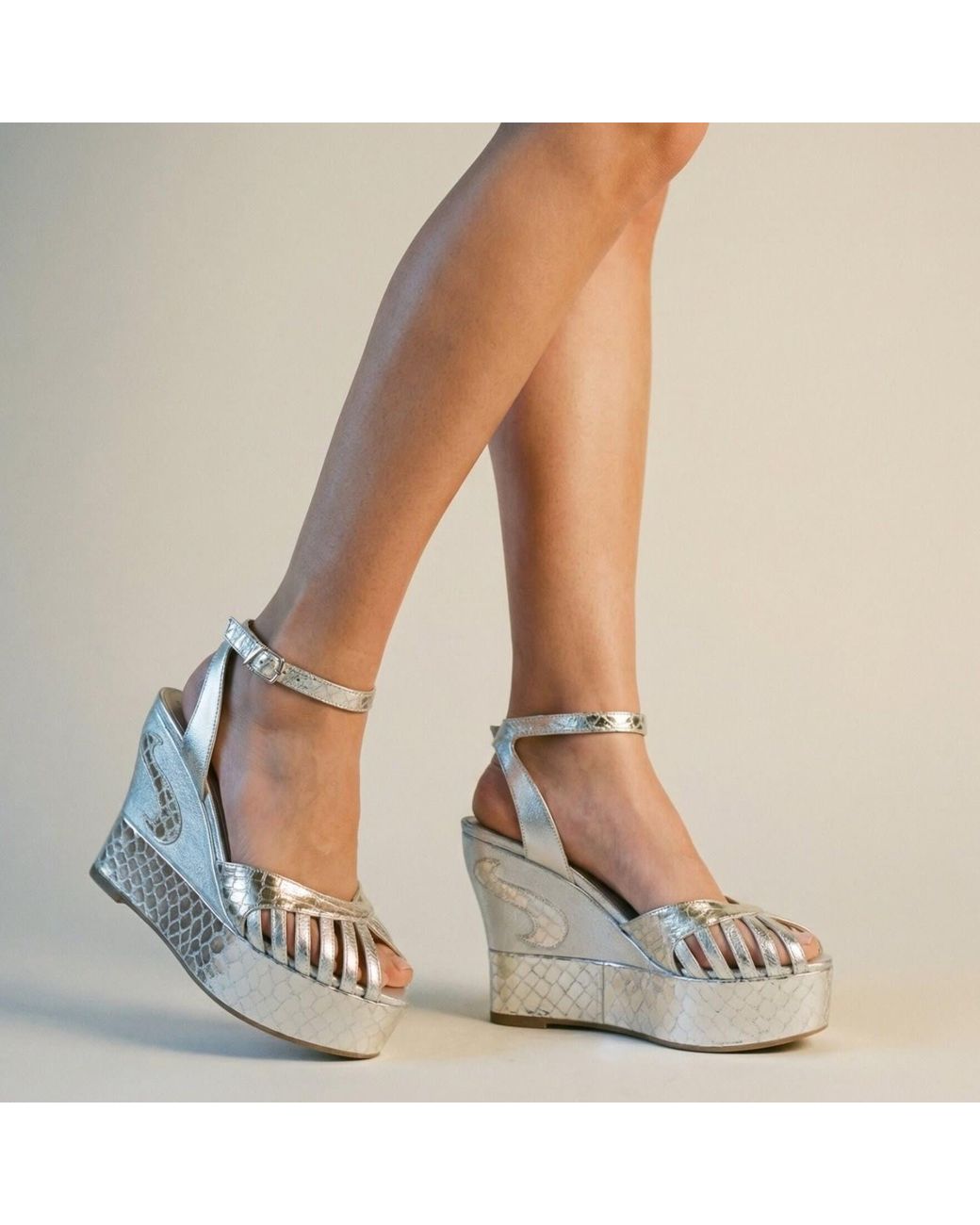 Terry De Havilland Metallic Margaux Mid Wedge Sandals