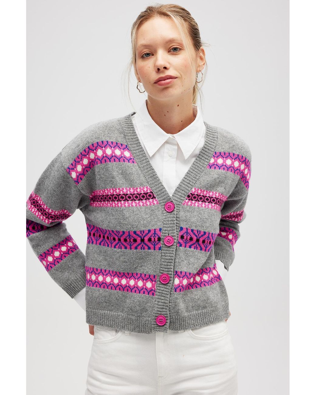 Peraluna Pink Sephora Jacquard Knit Cardigan