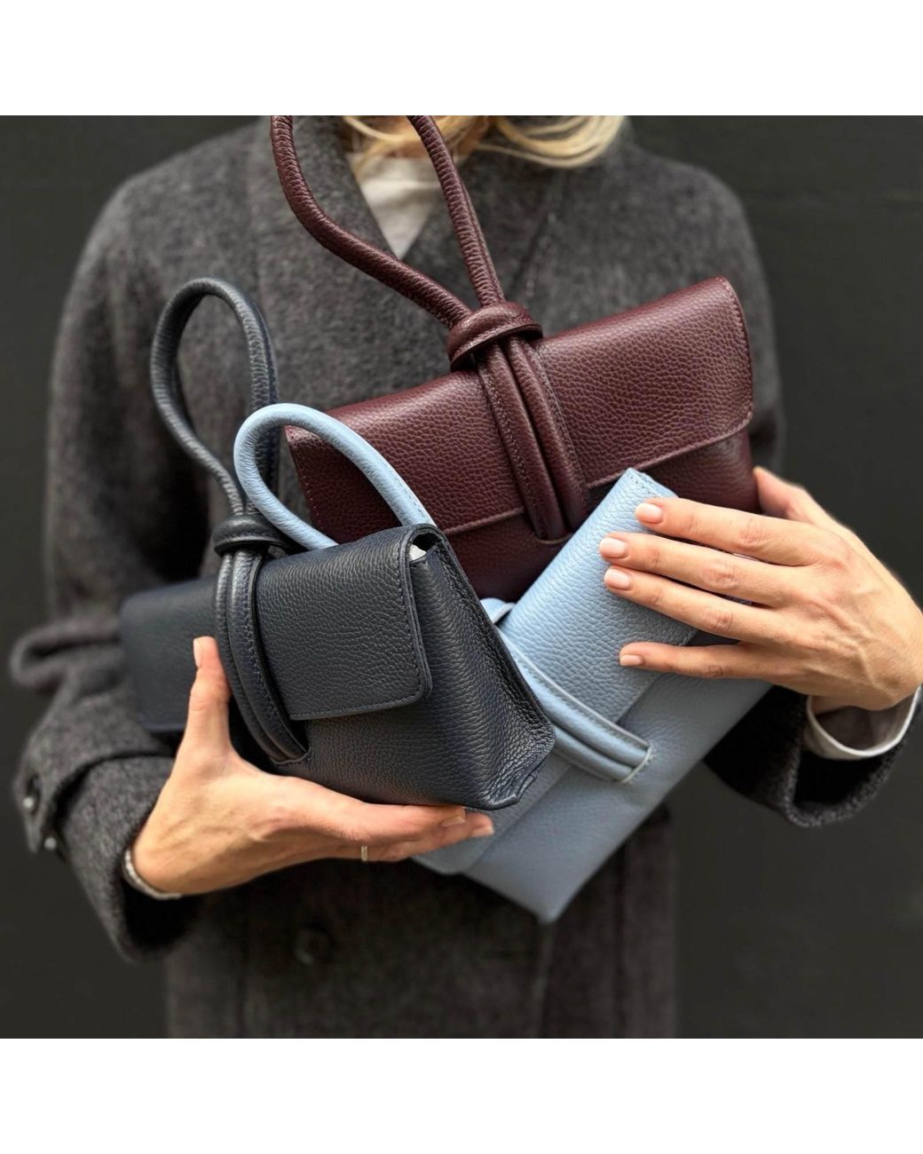 London Atelier Byproduct Red Burgundy Leather Loop Clutch Bag