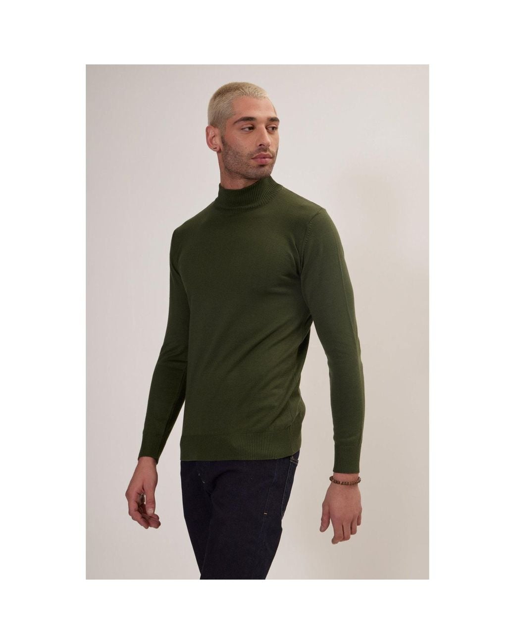 Ron Tomson Green Mock Neck Relaxed Sweater for men