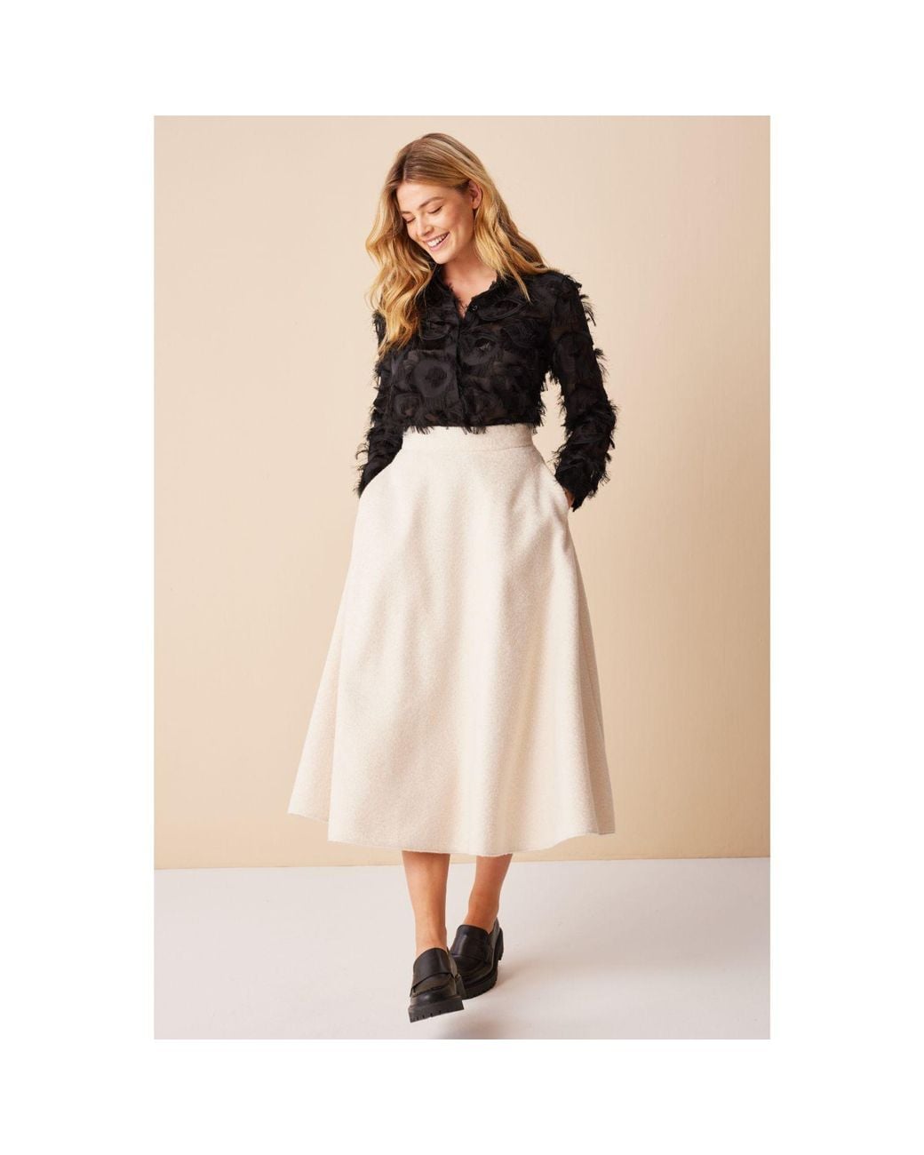 Marianna Déri Natural Bouclé Maxi Skirt Creme
