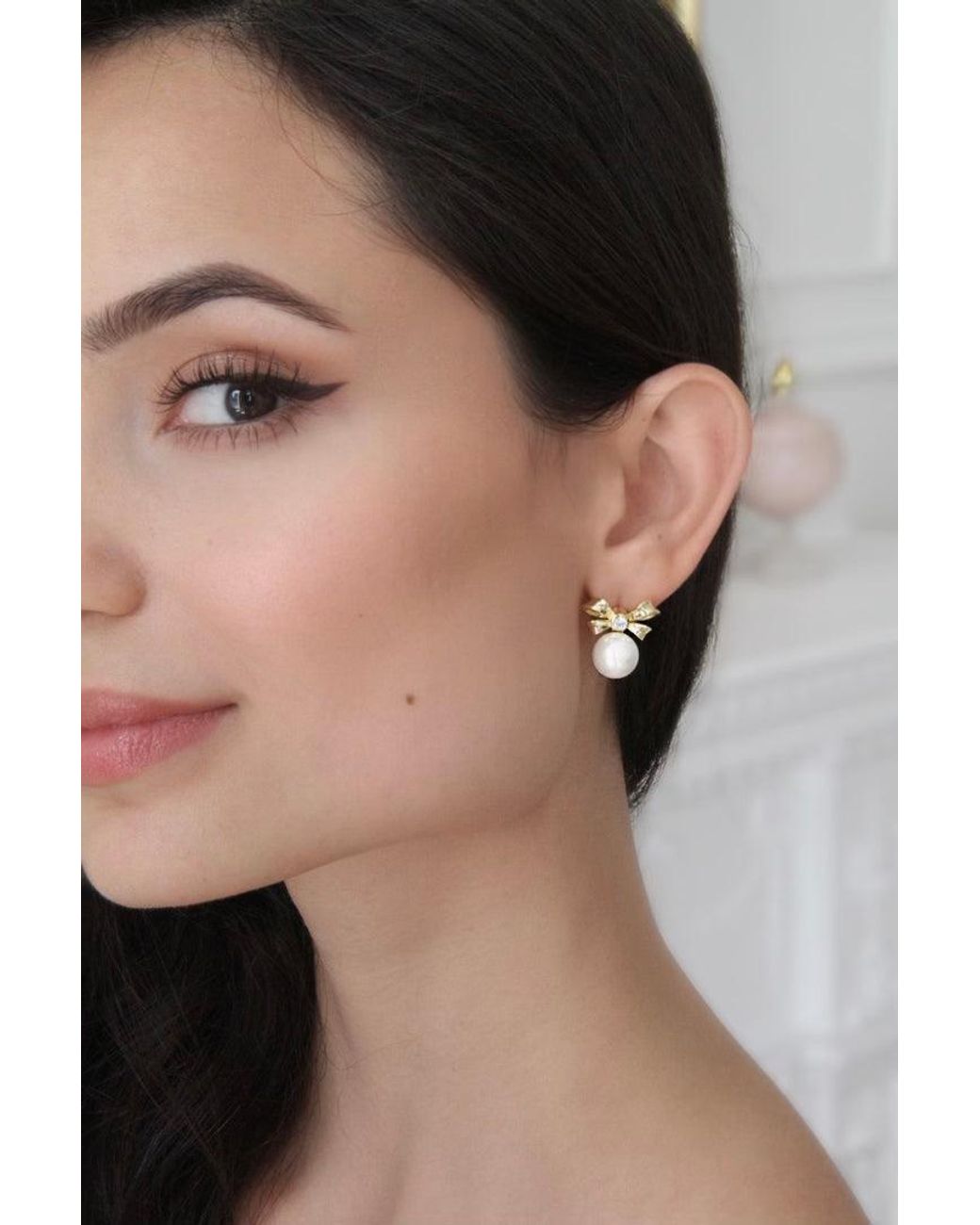 Santinni Metallic Viscountess Bow & Pearl-Plated Earrings
