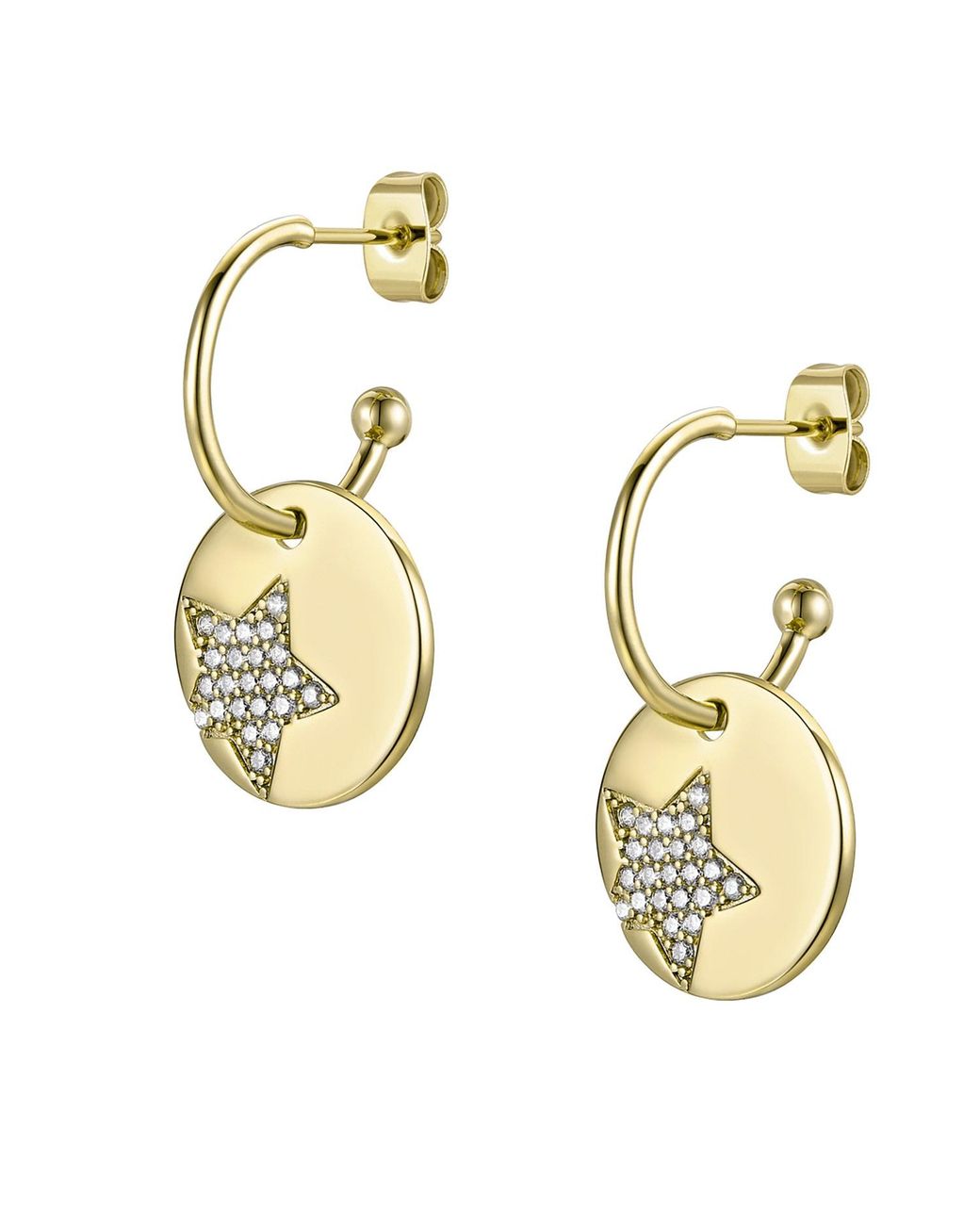 Genevive Jewelry Metallic Rachel Glauber Plated With Diamond Cubic Zirconia Star Medallion Charm C-Hoop Earrings