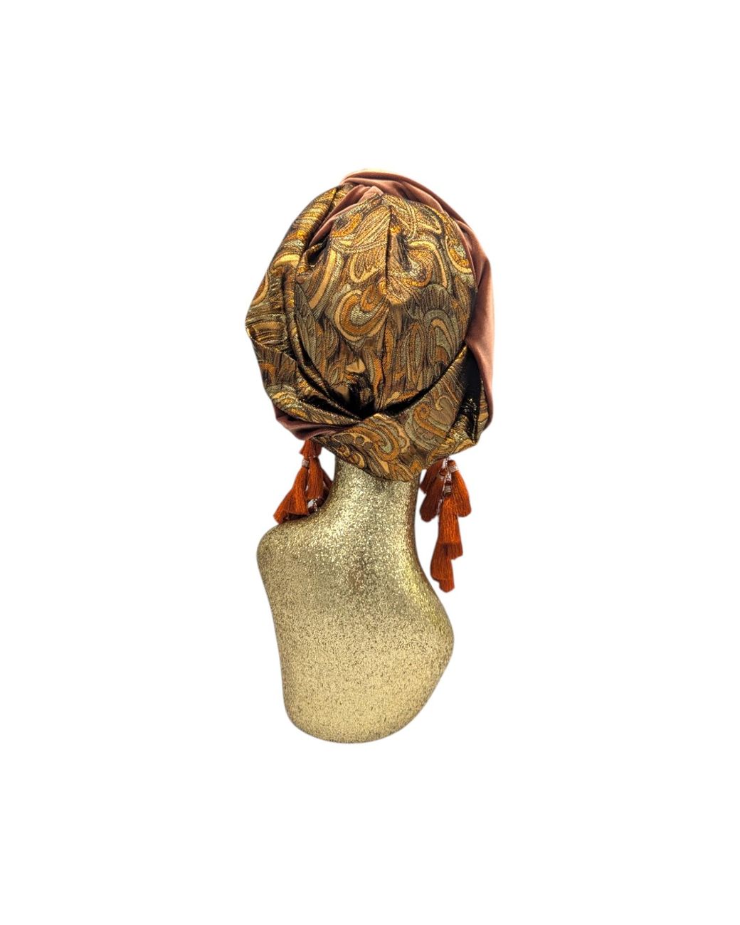 Julia Clancey Brown Cocoa Reversible Brocade & Velour Bronze Chacha Turban