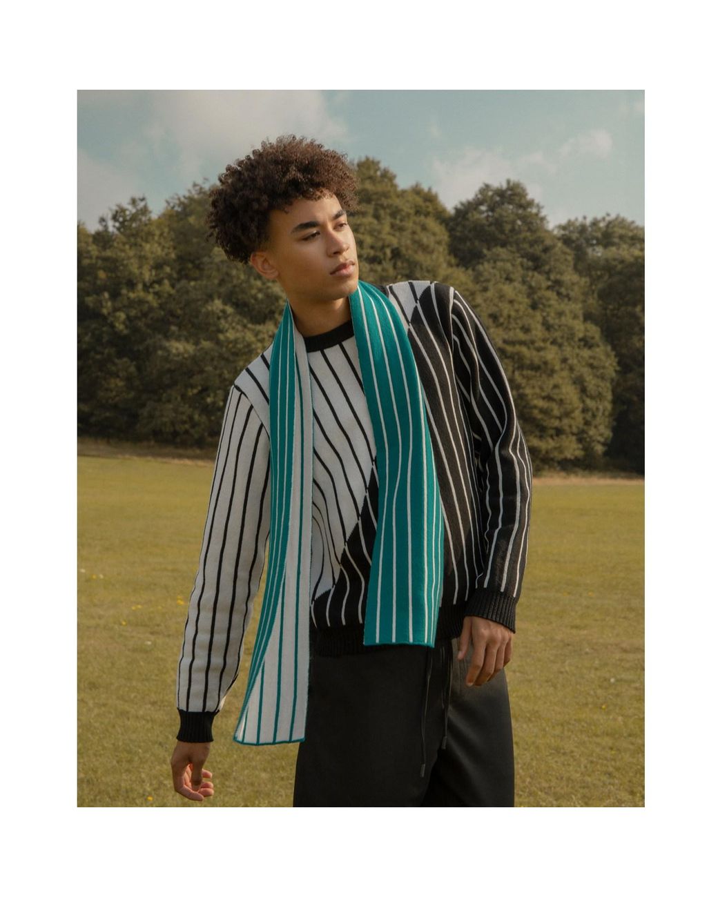 INGMARSON Green Thin Stripe Wool & Cashmere Scarf