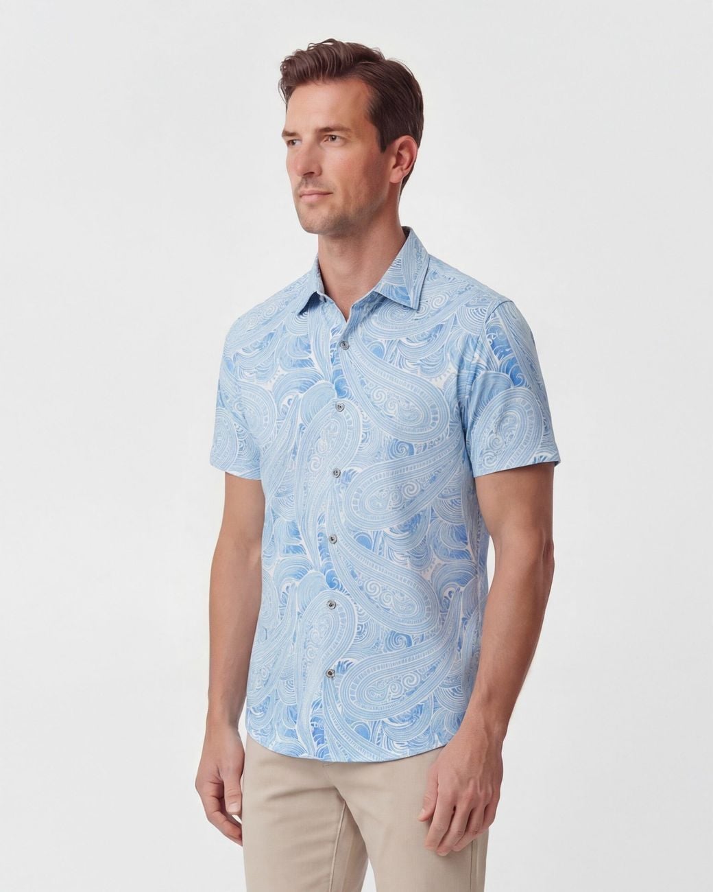 Lords of Harlech Blue Tyler Marakesh Paisley Short Sleeve Shirt for men