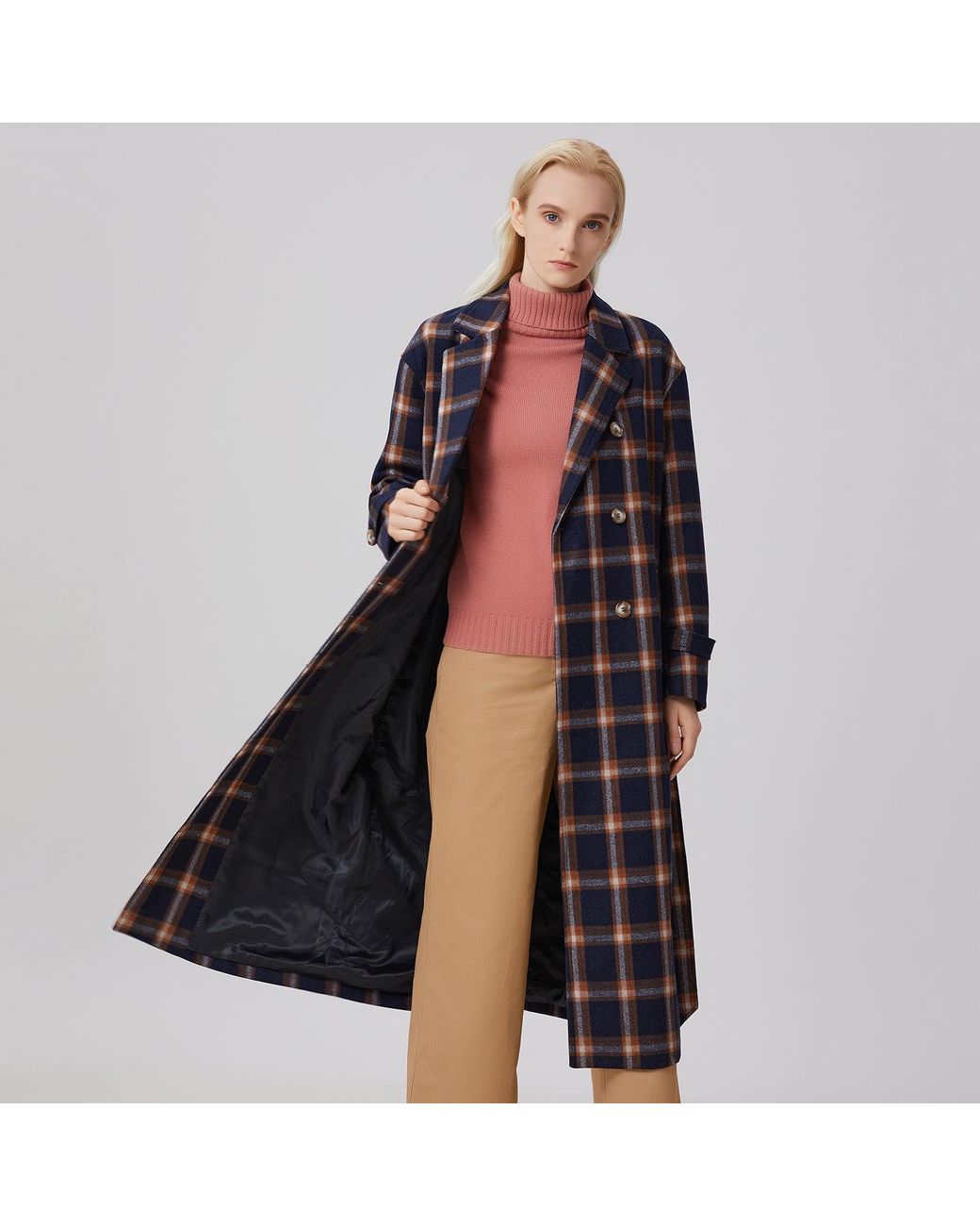 Smart and Joy Black Double Breasted Checks Coat