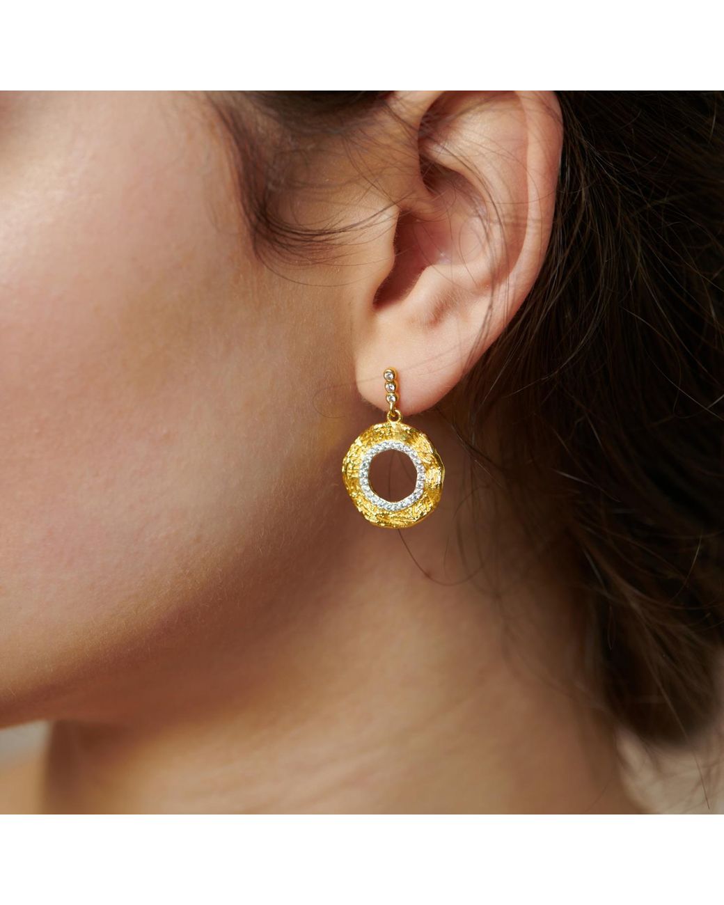 Janus Edinburgh Metallic Shen Vermeil Mixed Tone Circle Textured Earrings
