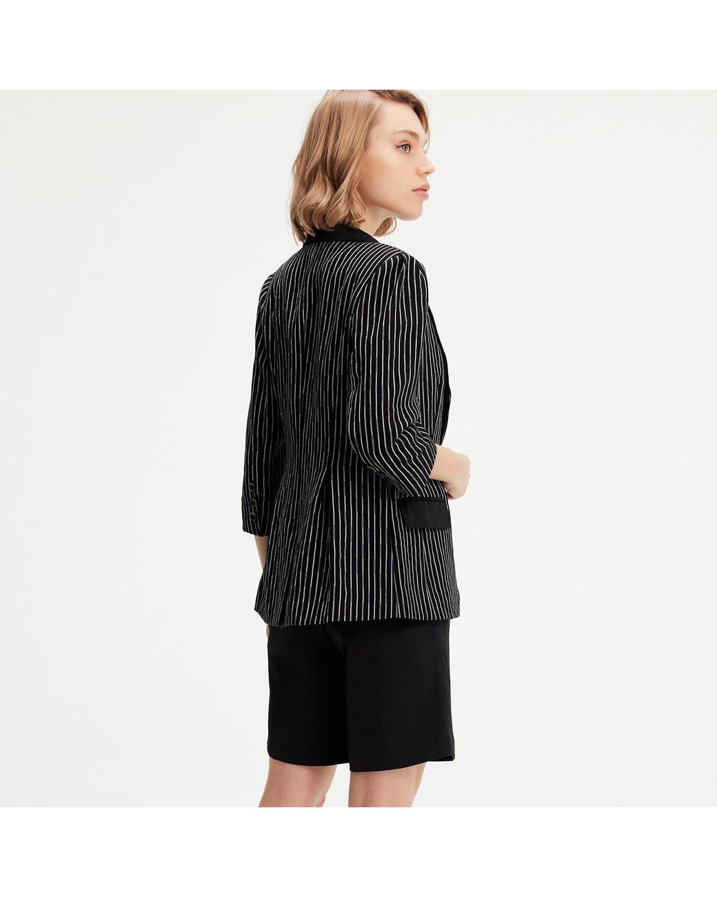 Smart and Joy Black Bi-Material Striped Jacket