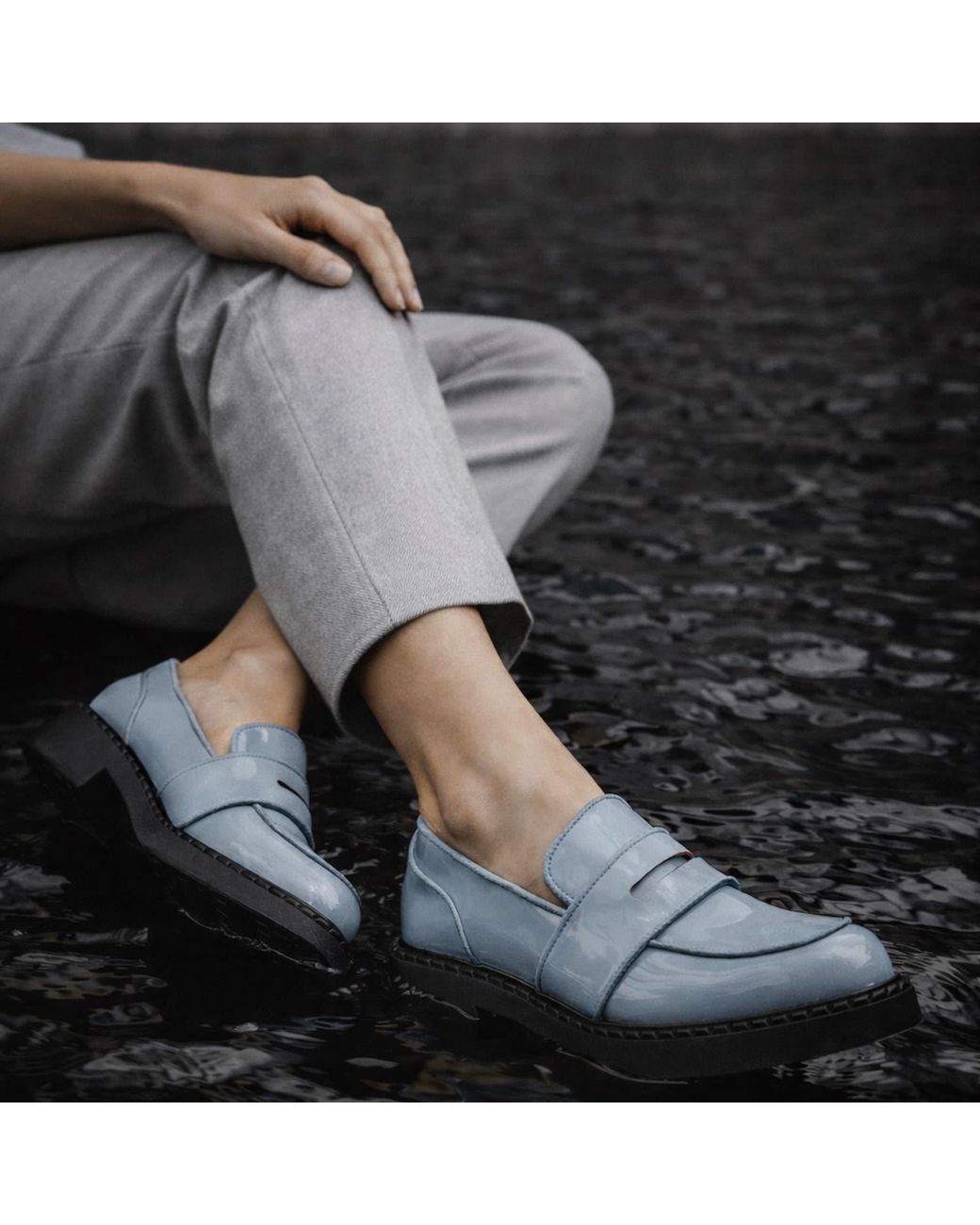 Rosamund Muir London Blue Stratford Patent Loafers