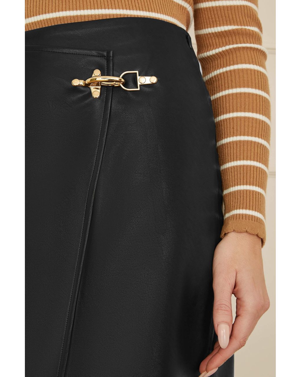 Yumi' Black Faux Leather Wrap Mini Skirt