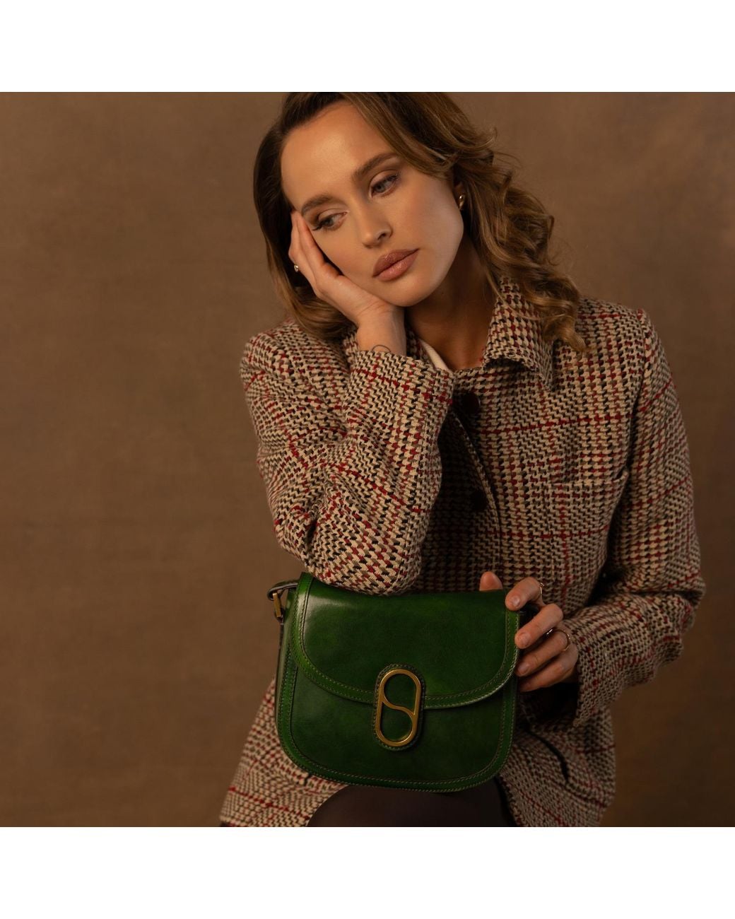 Time Resistance Green Leather Saddle Bag