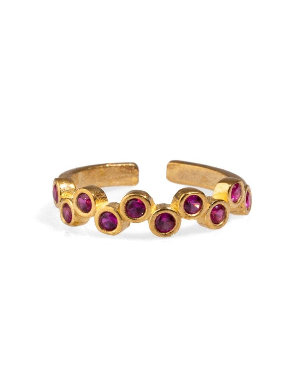 Ebru Jewelry Metallic Ruby Stone & Zig Zag Stackable Adjustable Ring