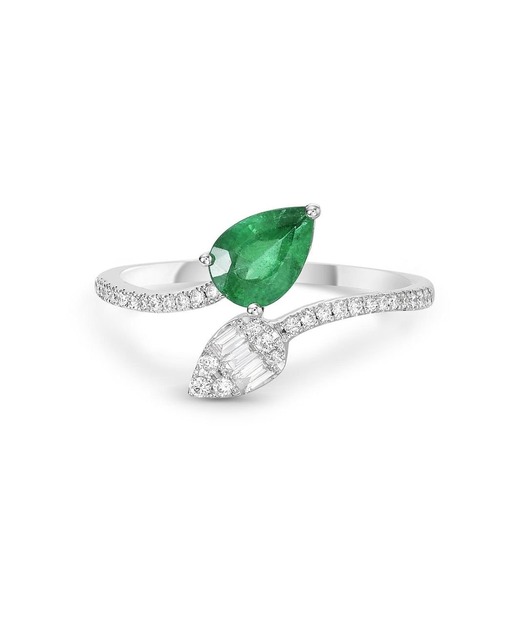 Artisan 18k Solid White Gold Pearl Shape Emerald Diamond