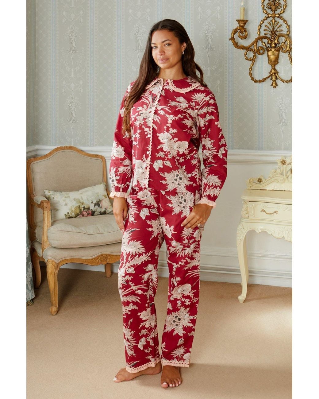Inara Red Shiraz Bouquet Floral Cotton Pyjamas