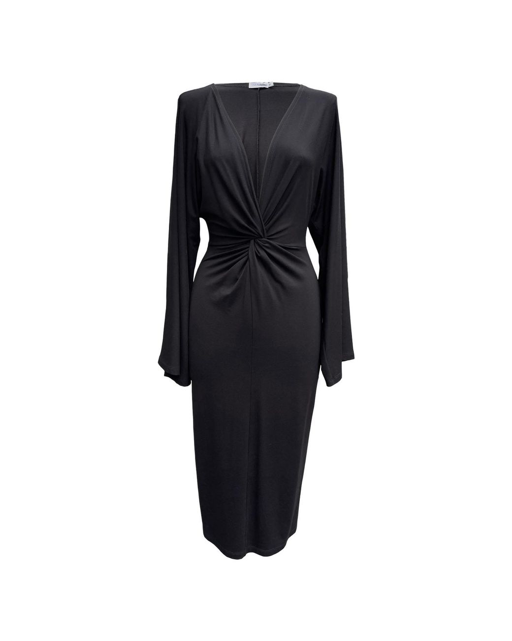 Imaatu Black Eclipse Kimono Sleeve Plunge V-Neck Knot Midi Dress