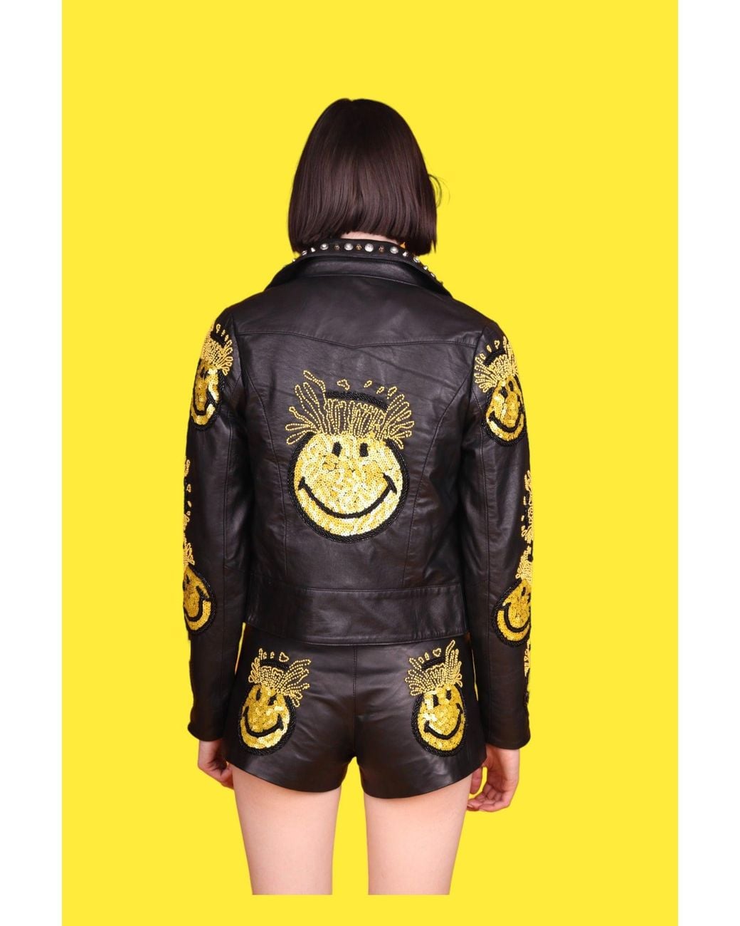 Any Old Iron Multicolor Mind Blown Smiley Leather Moto