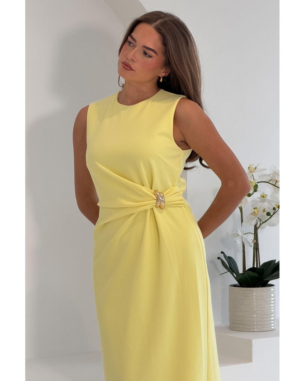 Girl In Mind Yellow Louisa Buckle Wrap Detail Midi Dress