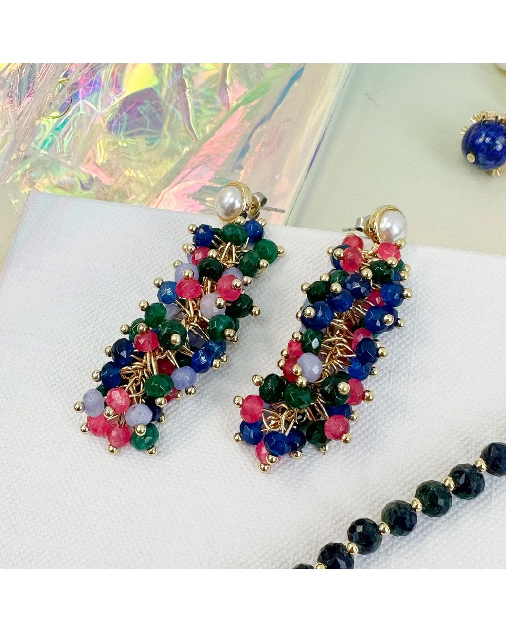 Farra Green Gemstones Pin Earrings