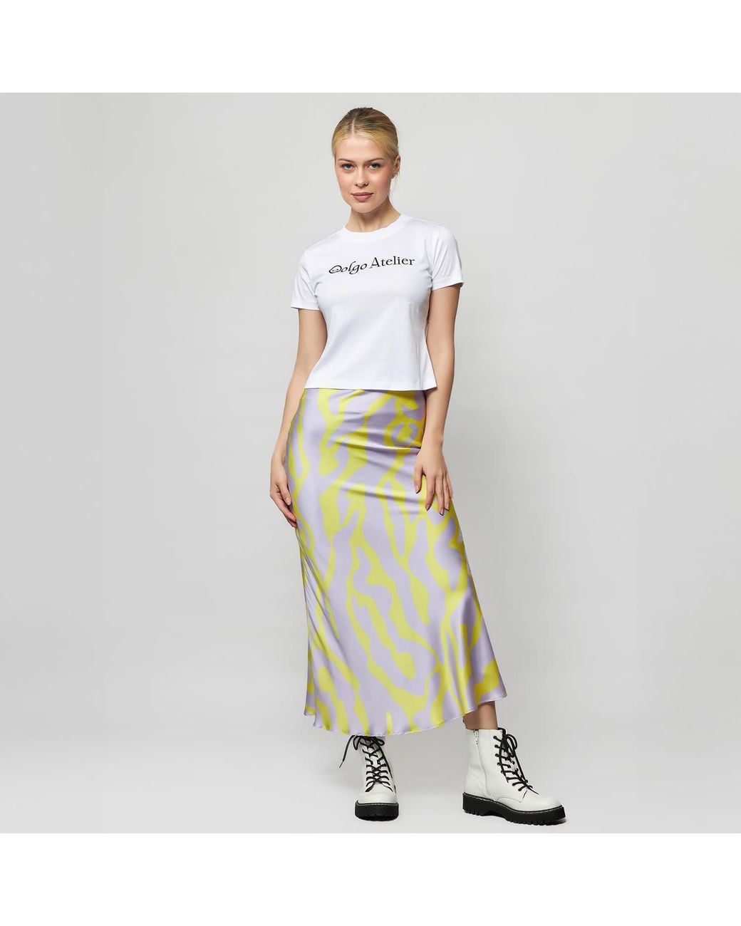Solgo Atelier Green Samantha Printed Silk Midi Slip Skirt With Silk Chiffon Lining
