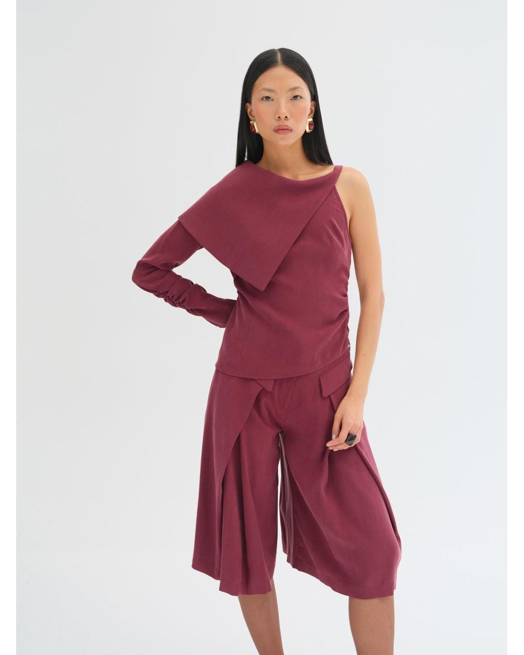 Sélone Red Valerie Foldover Bermuda Shorts