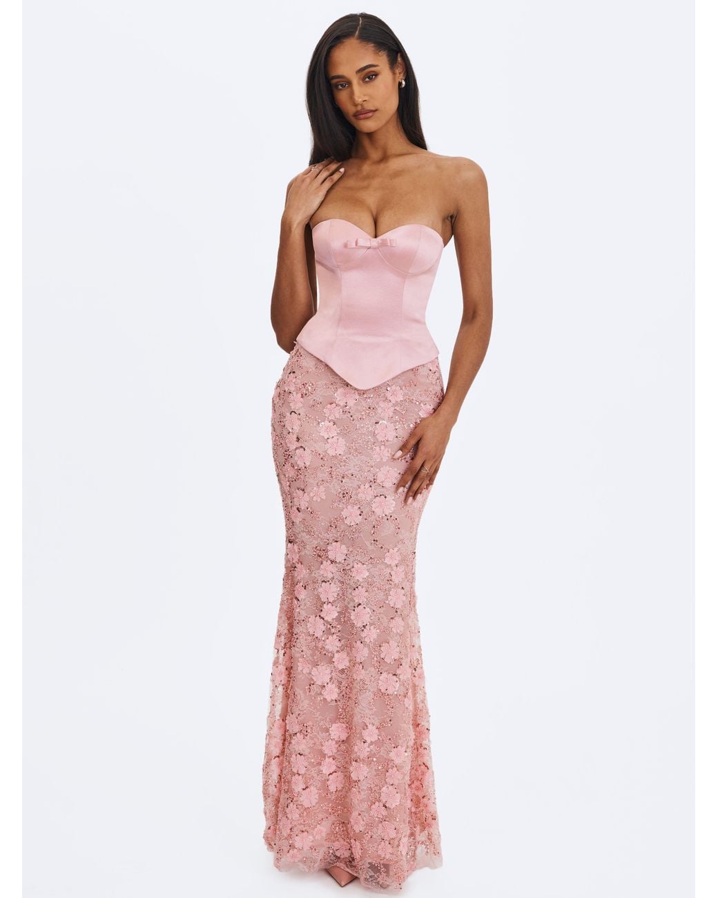 Miss Circle New York Purple Uliya Rosy Strapless Mermaid Peplum Maxi Dress
