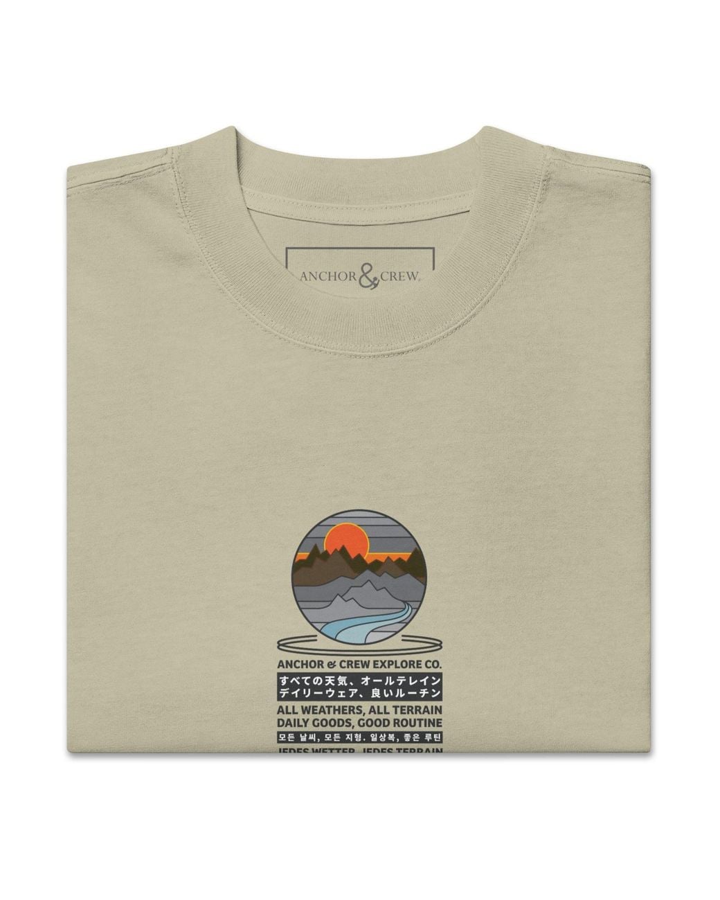 Anchor and Crew Natural Neutrals Faded Eucalyptus Panoramic Peaks Explore Co. Oversized Cotton T-Shirt