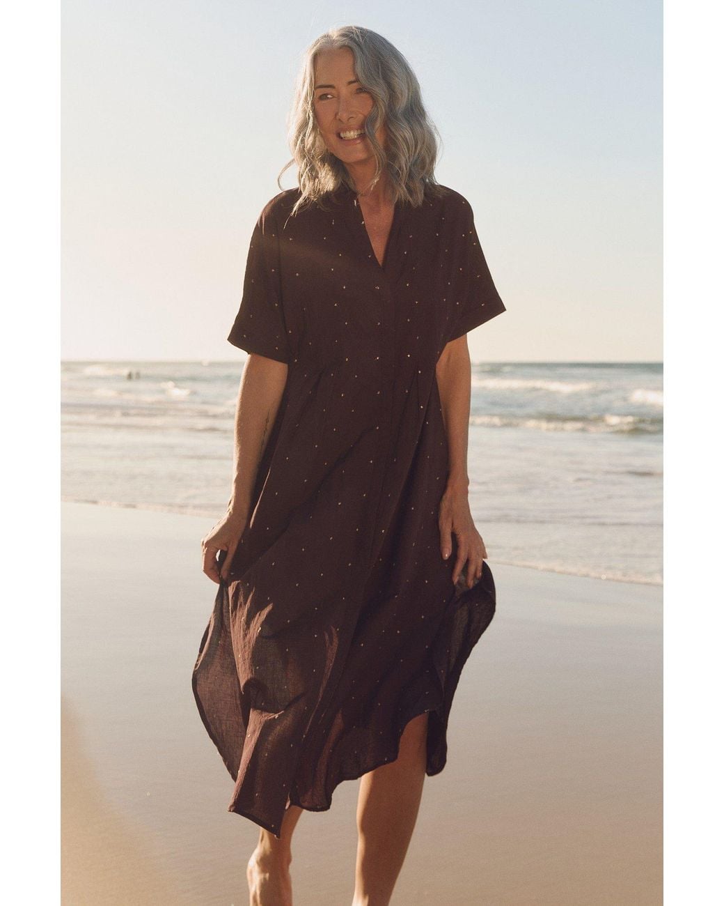 Adrift Clothing Brown Bridget Pleated Dress