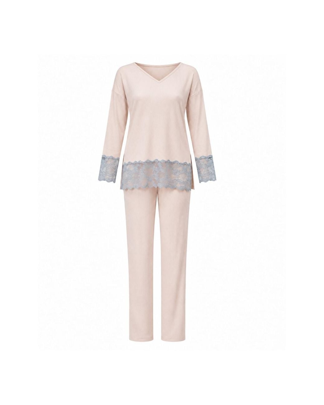 Oh!Zuza Pink Neutrals Santal Lace Trim Long Pyjama Set – Vanilla