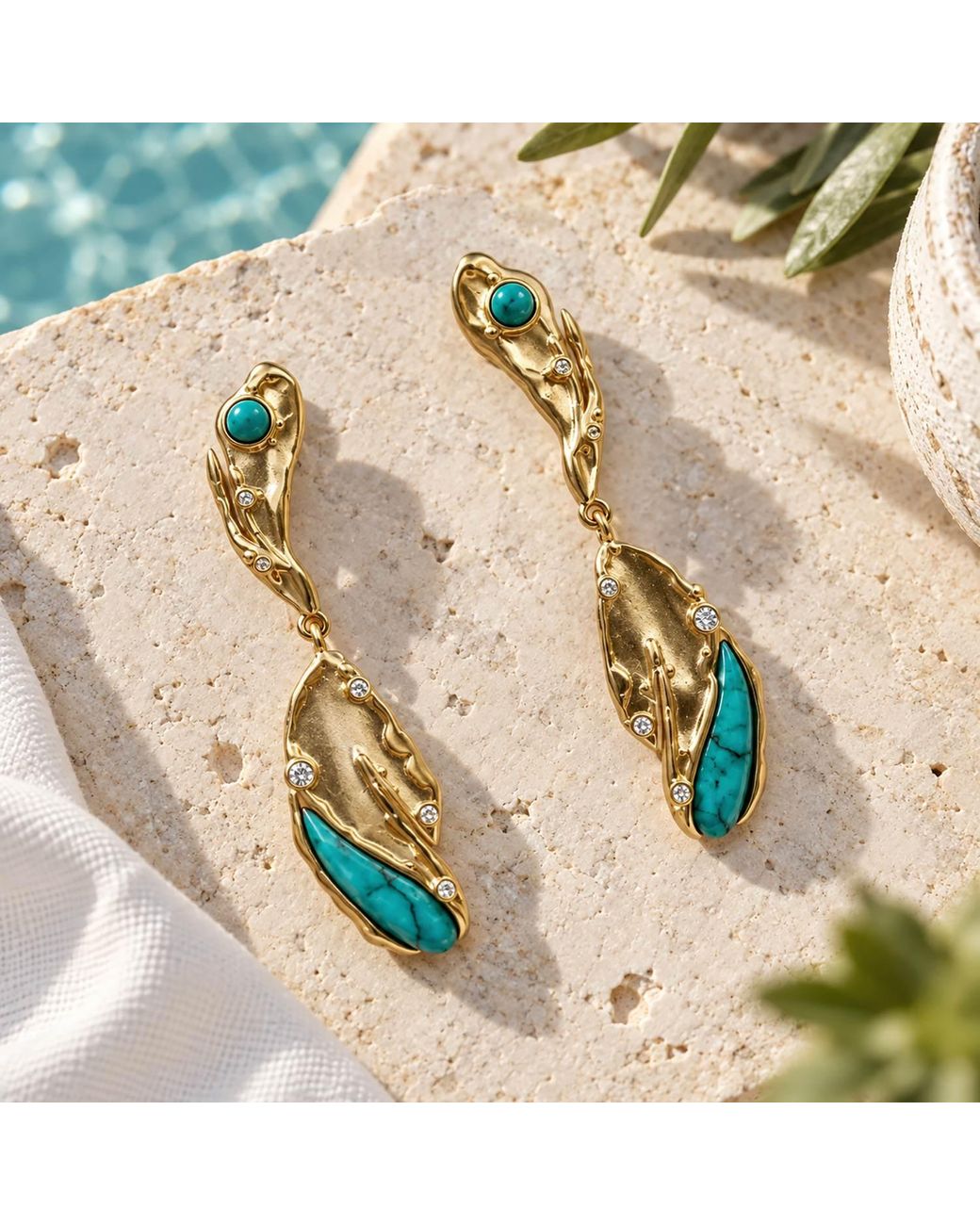 Rare Matters Jewelry Metallic Sculptural Leaf Drop Cz Organic Earrings