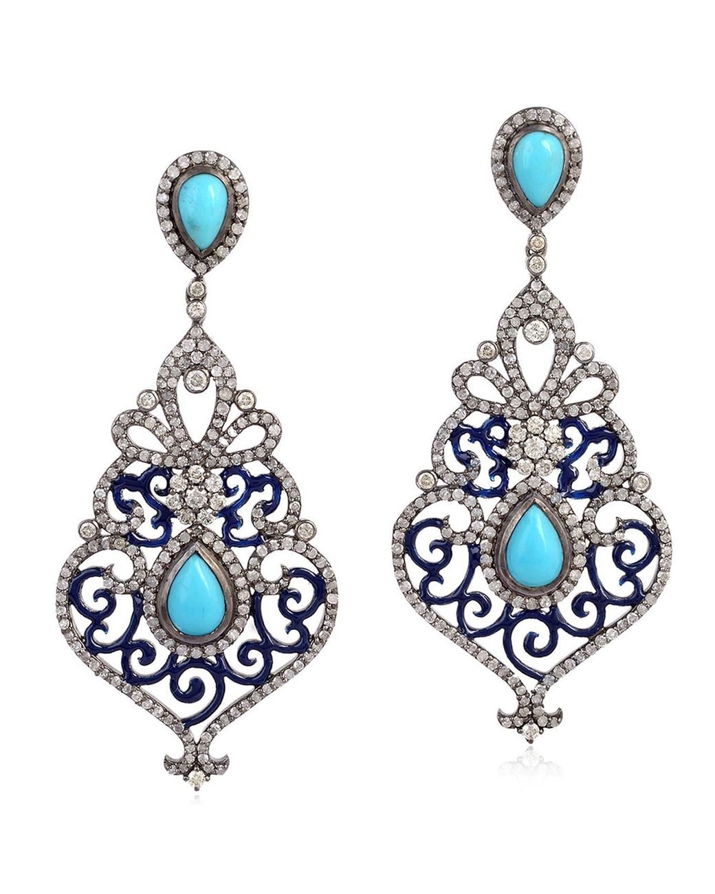 Artisan Blue 18K & Diamond & Enamel Statement Earrings