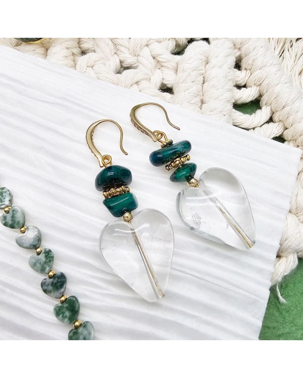 Farra Blue Heart Shaped Quartz With Bamboo Coral Earrings