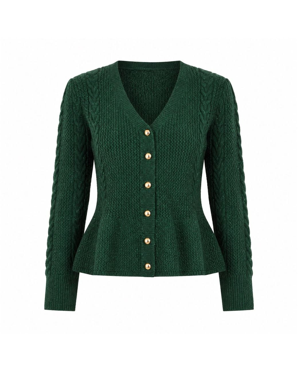 Yumi' Green Cable Knit Peplum Cardigan