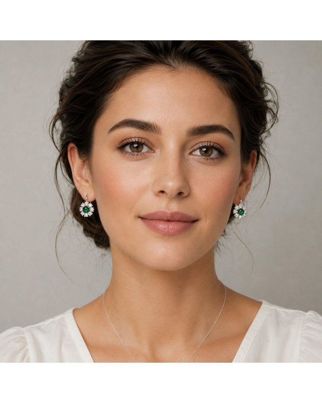 Juvetti Green Lisa Round Cabochon Emerald Halo Leverback Earrings