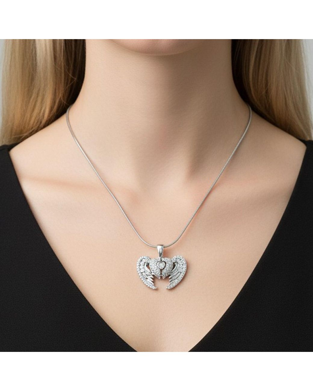 Maison De Gala White Heart Wing Pendant Necklace