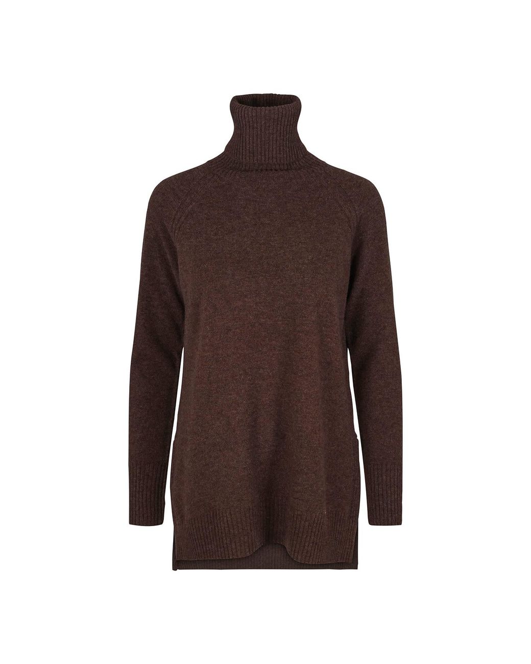 tirillm Brown Abby A Line Long Turtle Neck Pullover, Dark Melange