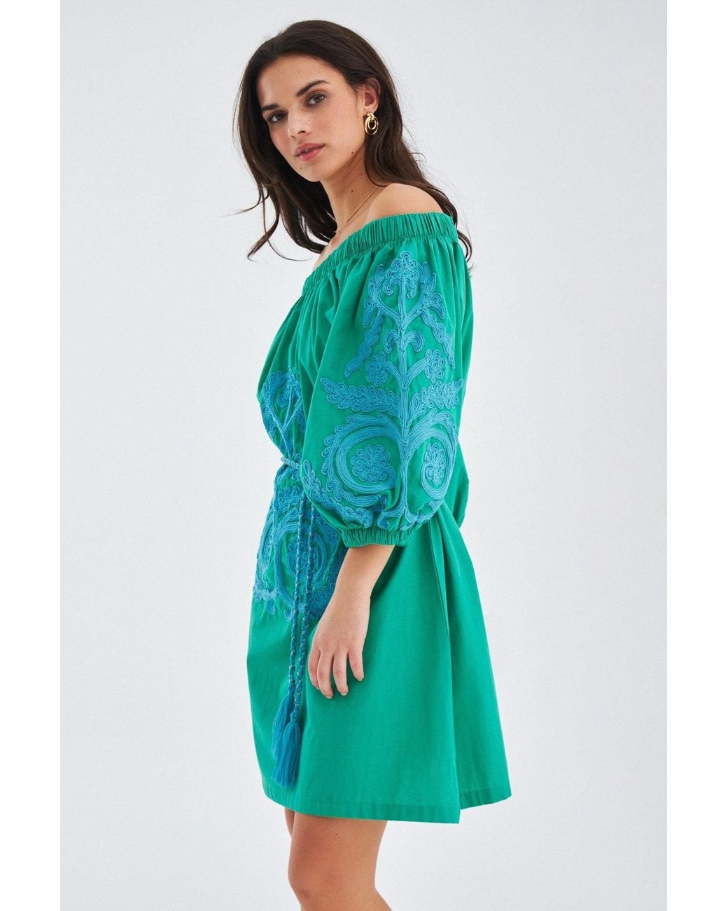 Peraluna Green Masumi Embroidered Mini Dress