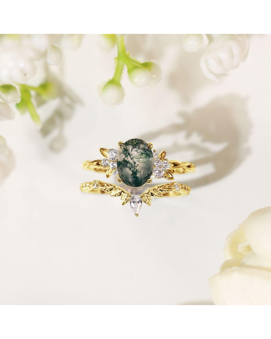 Azura Jewelry New York Metallic Enchanted Garden Moss Agate Ring Vermeil